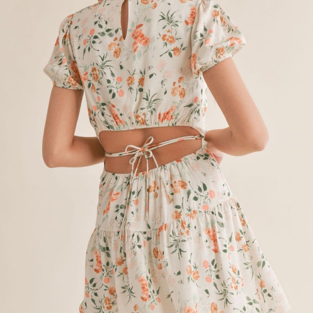 Women's French Country Bloom Cut Out Floral Mini Dress | IvoryMulti
